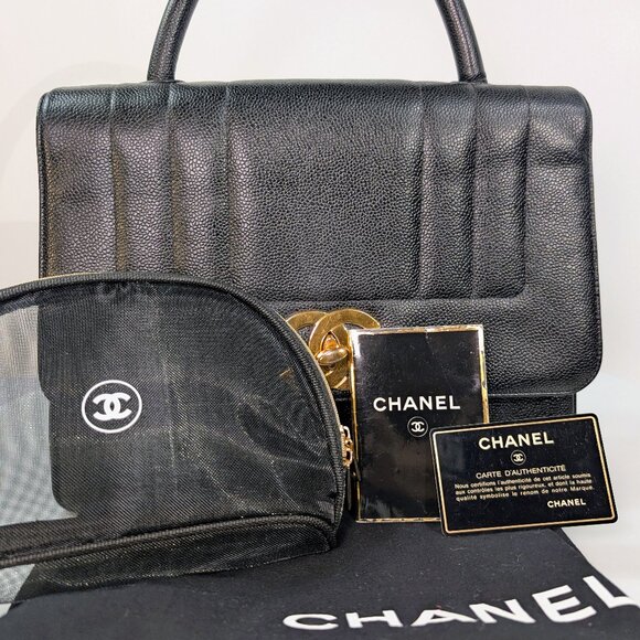 Chanel Vintage Black Caviar Mademoiselle Kelly Top Handle Flap Bag - Picture 2 of 16